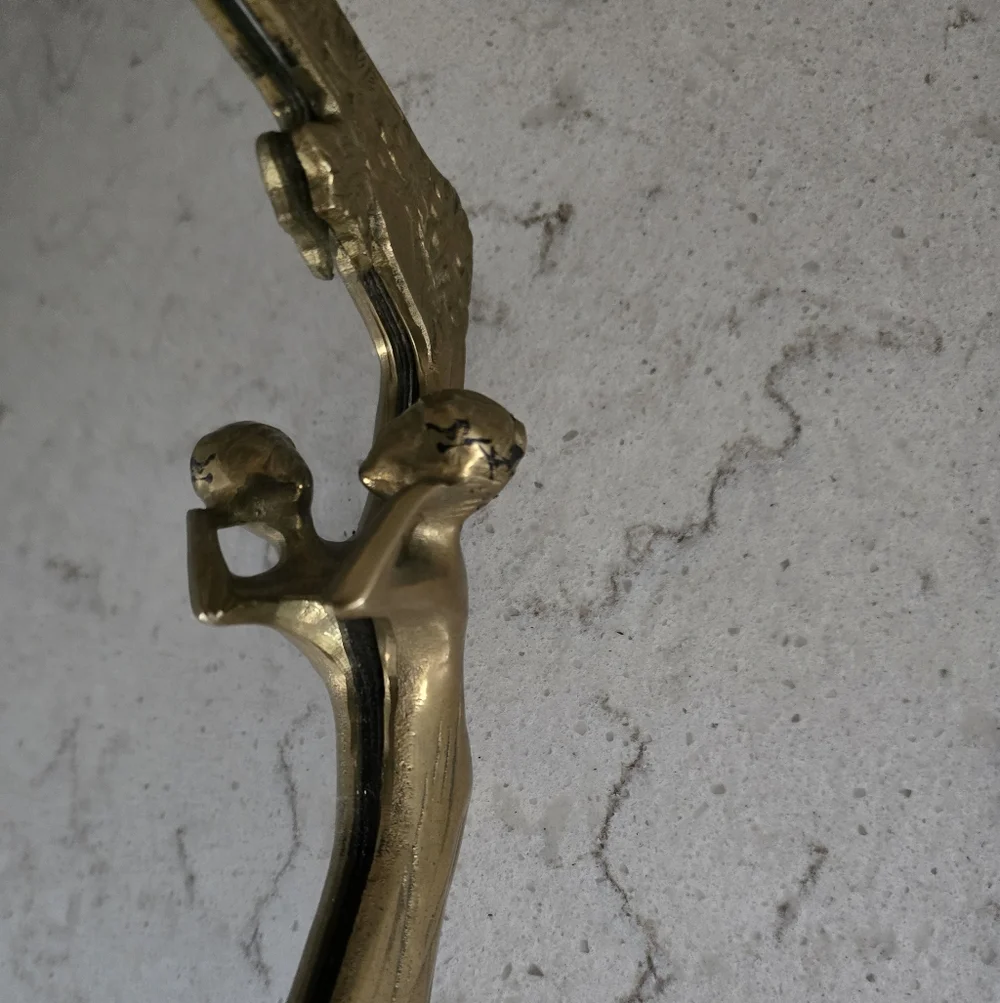 ELEGANT ART DECO SOLID BRASS VANITY TABLE TOP MIRROR LADY MOTIF ART NOUVEAU